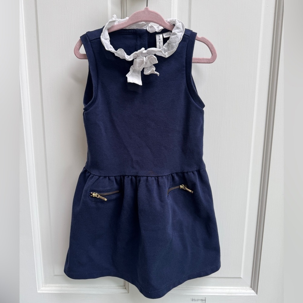Janie and Jack Girls Size 4 Navy Formal Sleeveless Dress White Ruffle Collar
